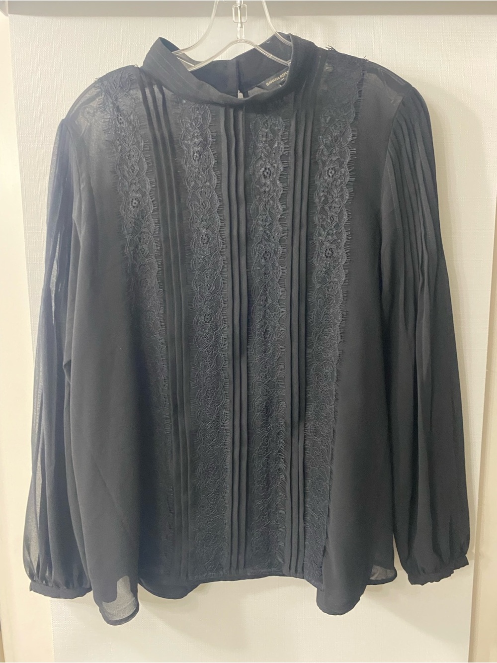 Banana Republic Black Lace Pintuck High-Neck Blouse